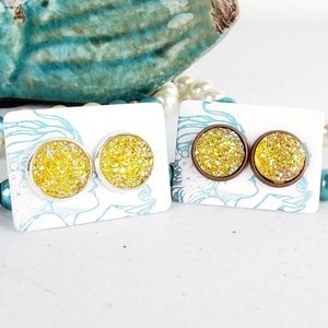 Yellow Sparkle Acrylic Druzy Earrings